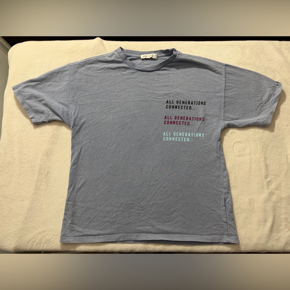 Zara Blue Kids Tee with Multicolor Text